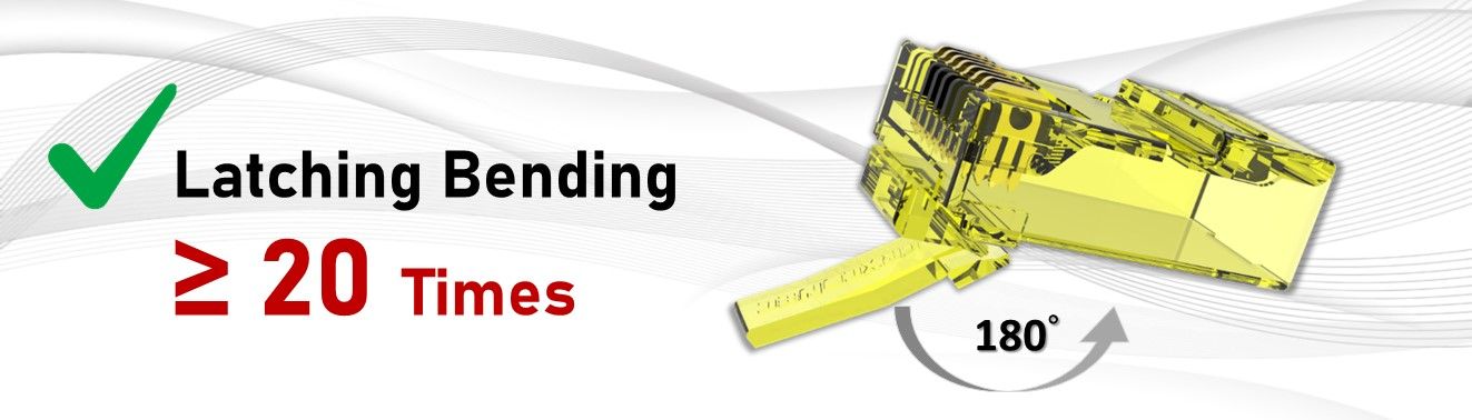 Yellow UTP RJ45 Plug Latch Bending Over 20 Times